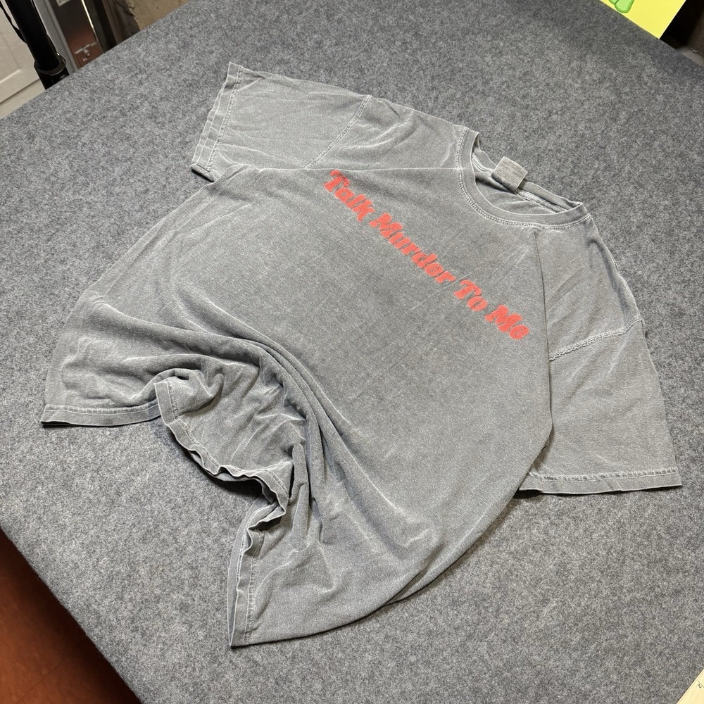 Talk Murder‎ To Me First Degree Podcast Tshirt Faded Gray Mens L Grunge Goth
